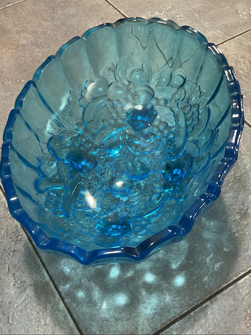 Vintage Indiana glass ice blue Harvest grape footed bowl